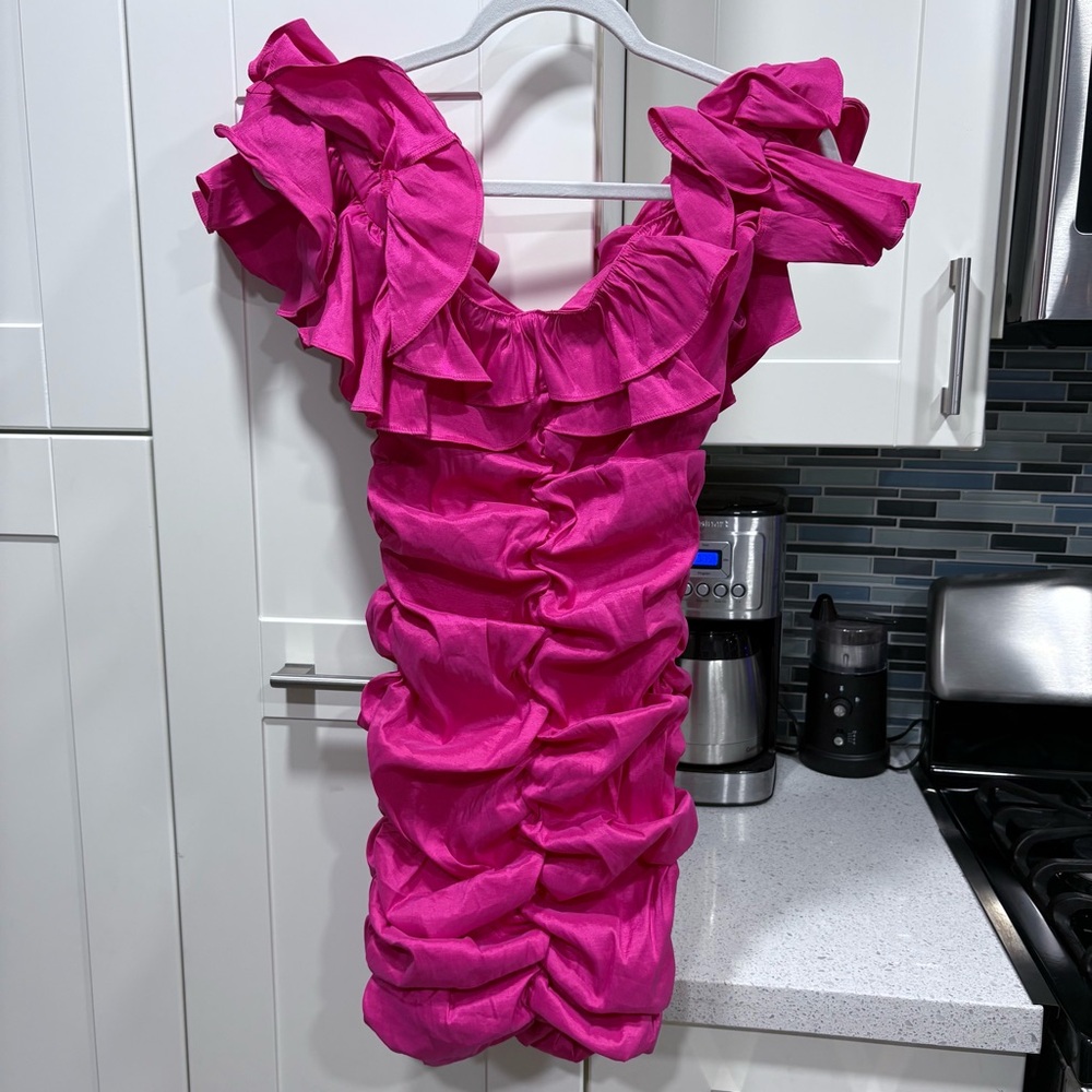 Lovers + Friends Hot Pink Off-Shoulder Ruffle Mini Dress - Picture 4 of 7